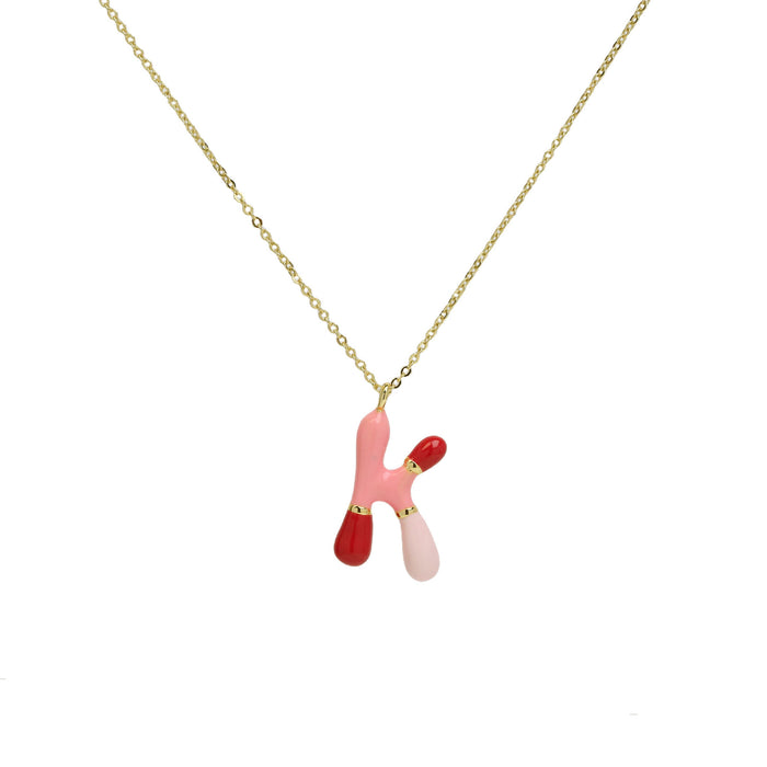 Wholesale 2PCS 18k Brass Drip Gel Capsule Colorful 26 English Letter Necklace JDC-NE-BaiYi009