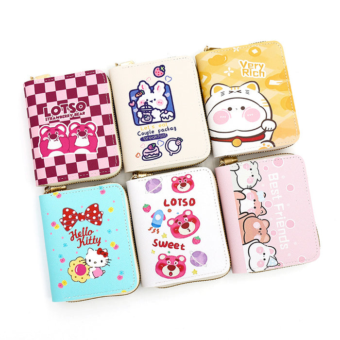 Wholesale cute fresh sweet women's wallet cartoon PU leather embossed wallet coin purse short pull wallet