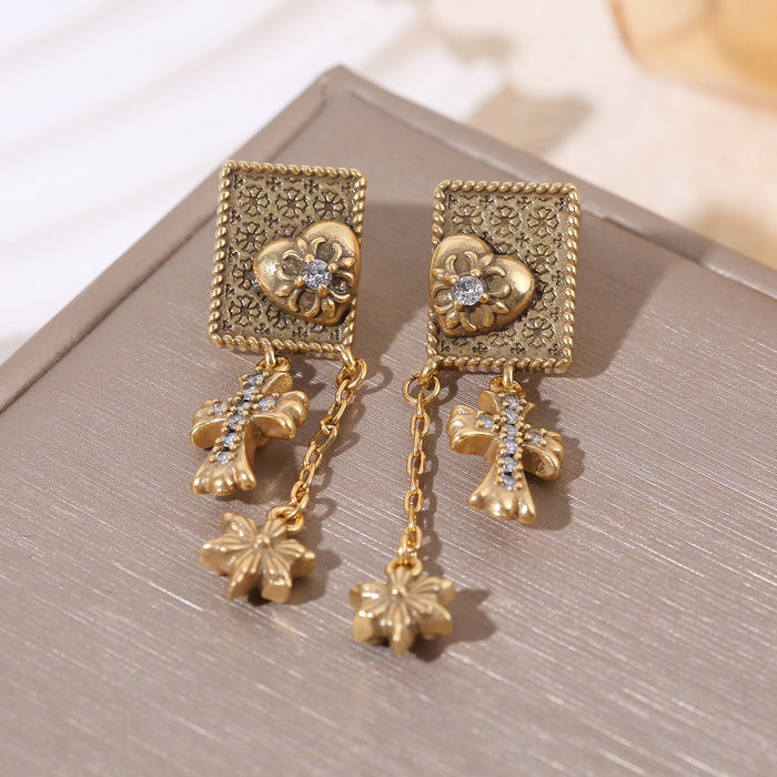 Wholesale Diamond cross earrings,  all-match tassel earrings