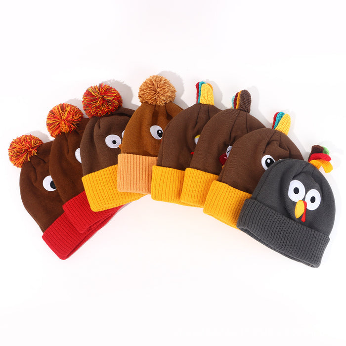 Wholesale Autumn and Winter New Kidsren' s Acrylic Knitted Hat Thanksgiving Family Warm Personalized Turkey Hat Female Couple Woolen Hat