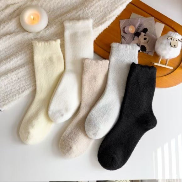 Wholesale Socks, mid tube socks, thick velvet, warm home floor socks, solid color sleep socks