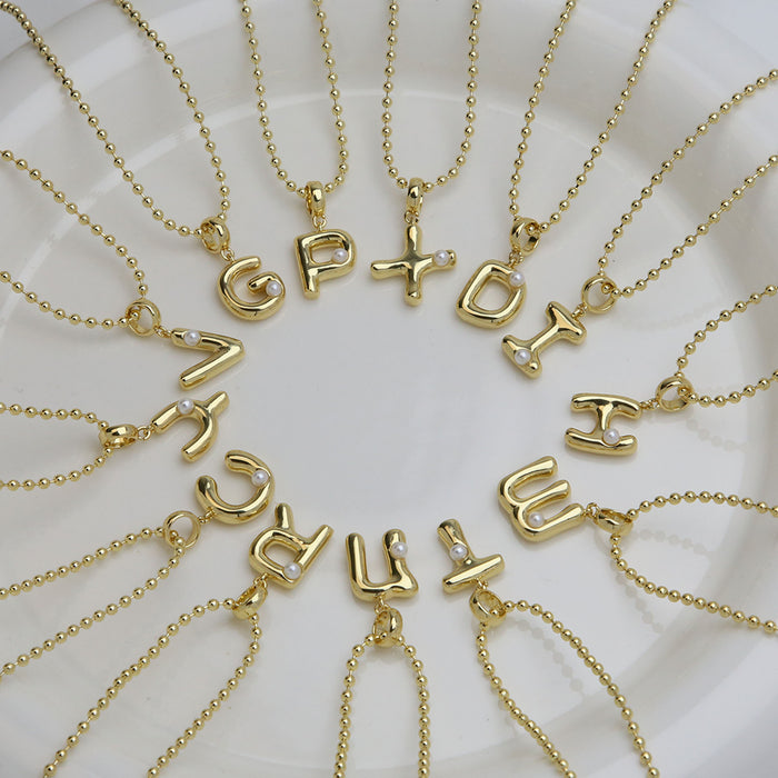 Wholesale 2PCS 18k Brass Glossy Balloon 26 English Letters Necklace JDC-NE-BaiYi007