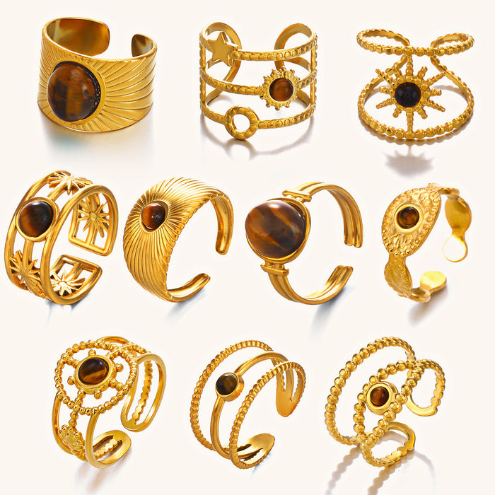 Wholesale Tiger Eye Stone Stainless steel Gold Plated Rings Adjustable rings