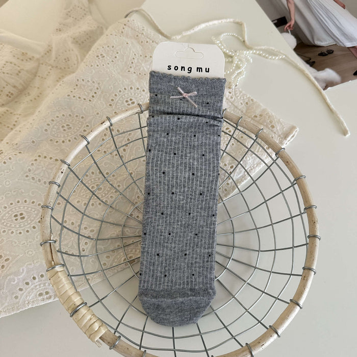Wholesale Butterfly knot socks, children's mid tube socks, lace cotton mesh hollow pile socks
