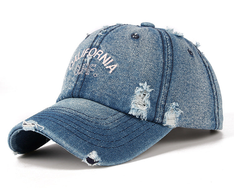 Wholesale Men's vintage distressed embroidered simple duckbill hat, women's outdoor casual denim hat