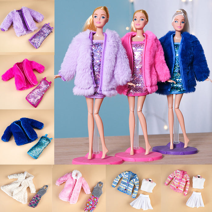 Wholesale Fur plush vest coat skirt suit dress doll clothes