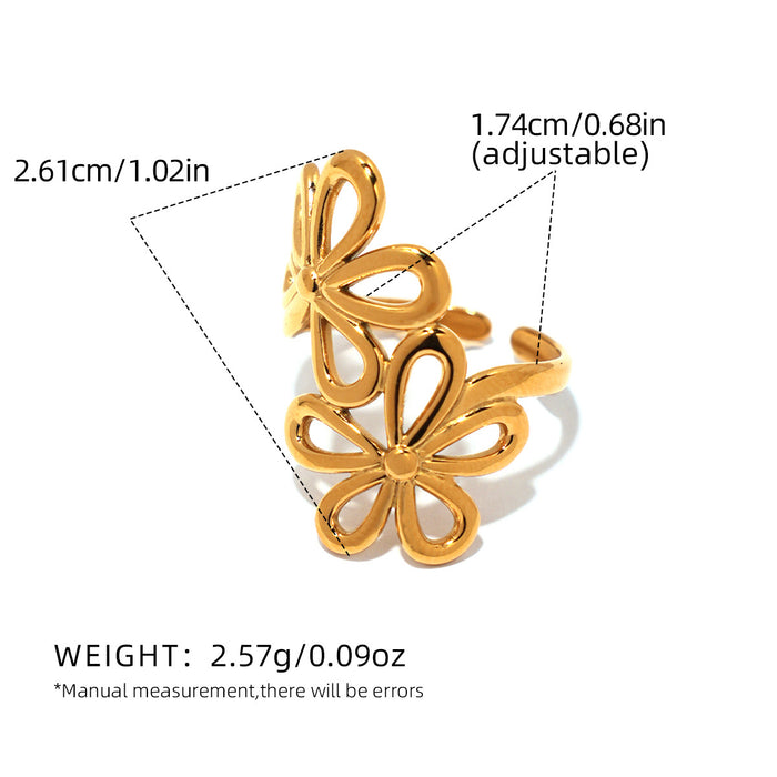 Wholesale Jewelry Stainless Steel 18K Gold Flower Open Ring Hand Jewelry