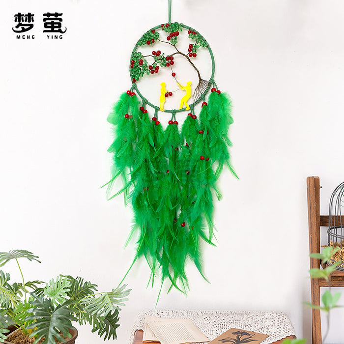 Wholesale Iron Hoop Cotton Thread Feather Handmade Dreamcatcher with Crystal Stones Tree of Life MOQ≥2