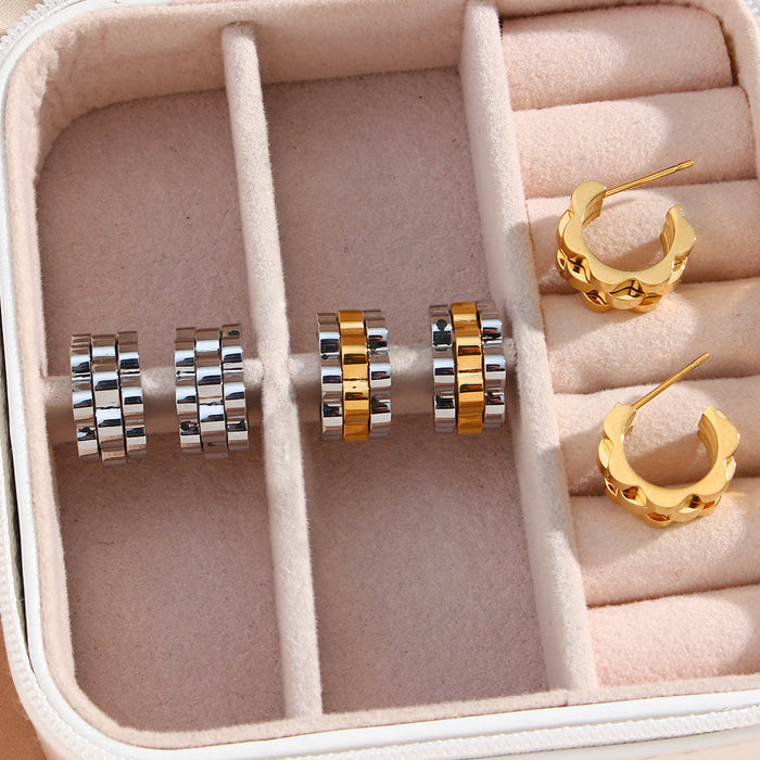 Wholesale Stainless Steel Plated 18K Gold Hip Hop Strap Earrings JDC-ES-MengJ002