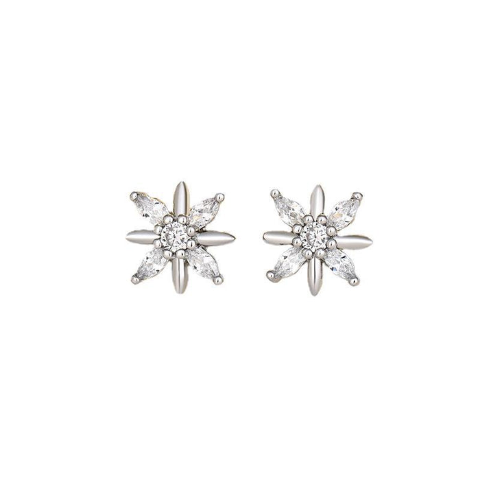 Wholesale Copper Inlaid Zirconium Diamond Simple Flower Stud Earrings JDC-ES-QLX080