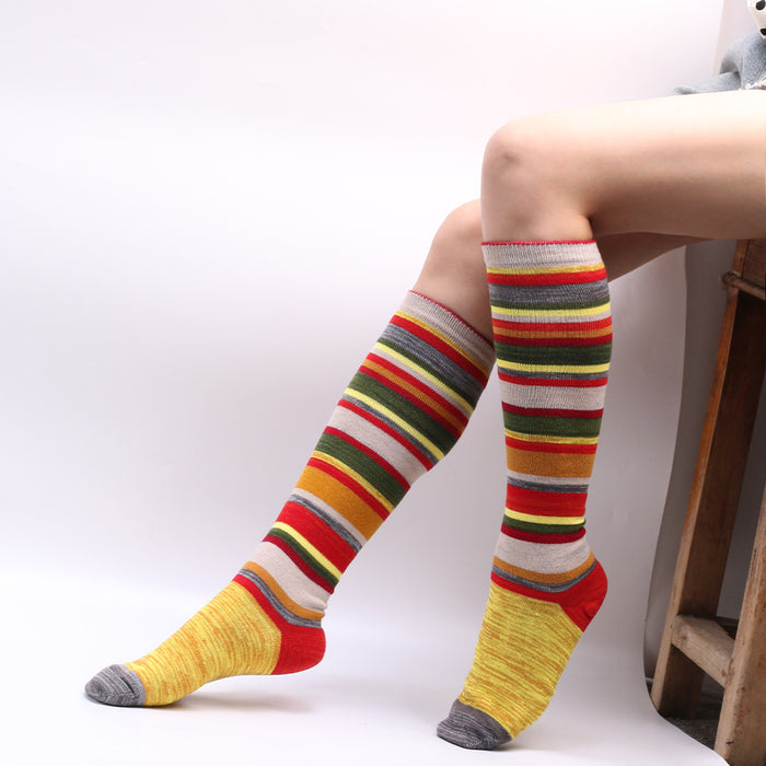 Wholesale Color Striped Women's Long Halloween Christmas Knee-high Cotton Socks JDC-SK-XQ030