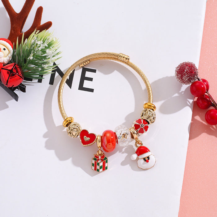 Wholesale Stainless Steel Elk Snowflake Bell Pendant Beaded Bracelet Christmas MOQ≥2