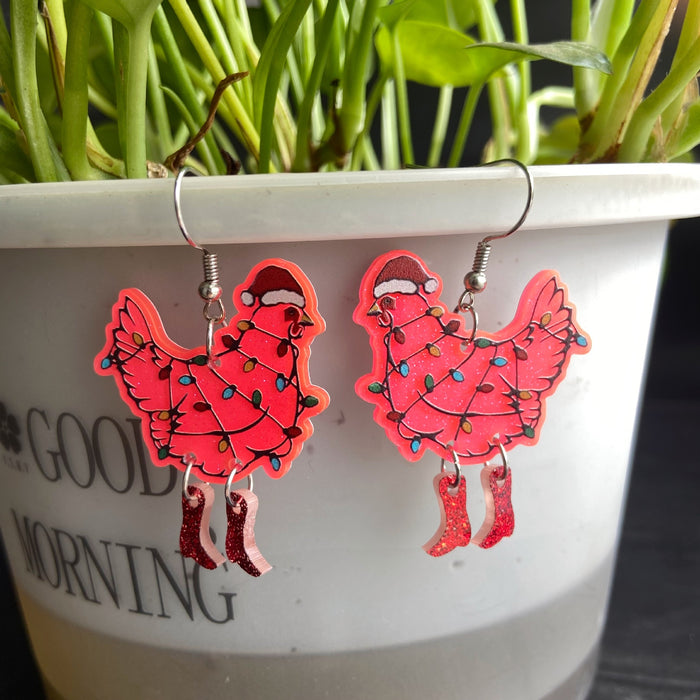 Wholesale Christmas colorful rooster earrings funny animal earrings