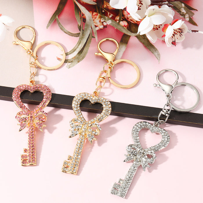 Wholesale Rhinestone Bow Keychain Pendant Silver Zinc Alloy Accessory
