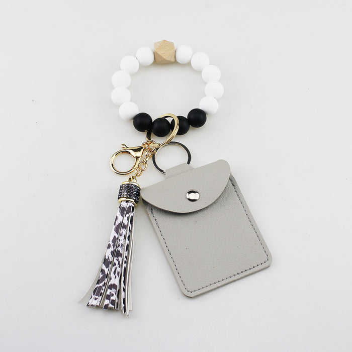 Wholesale Grey Silicone Bead Tassel Bracelet And Card Holder Set Everyday Fashion Accessory
