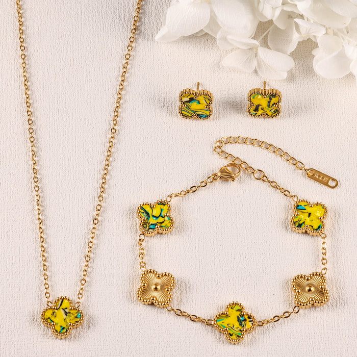 Wholesale Stainless Steel Four-Leaf Clover Gold-Plated Jewelry Set