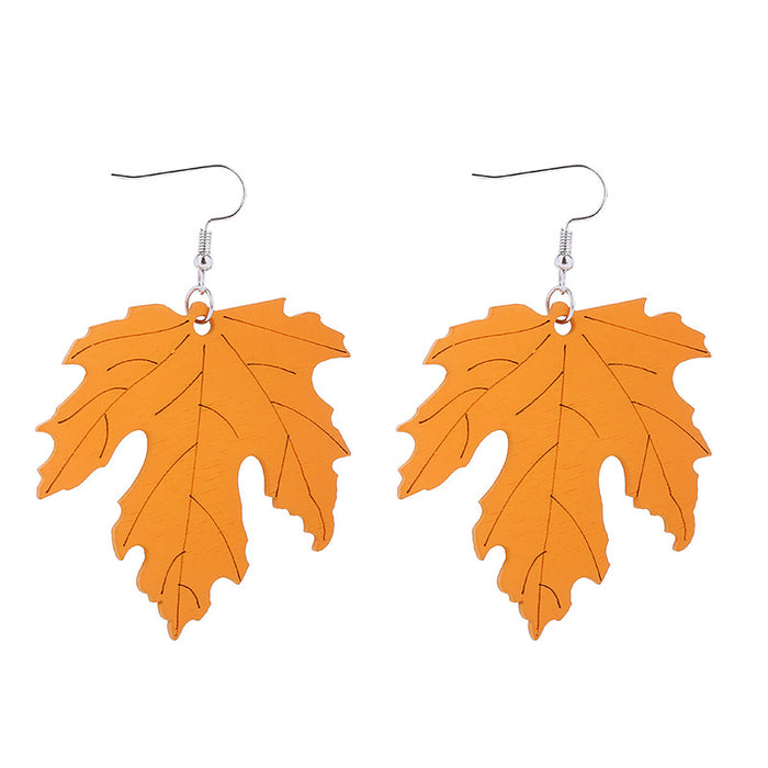 Wholesale Earrings Wooden Autumn Pumpkin Maple Leaf JDC-ES-ChTeng003