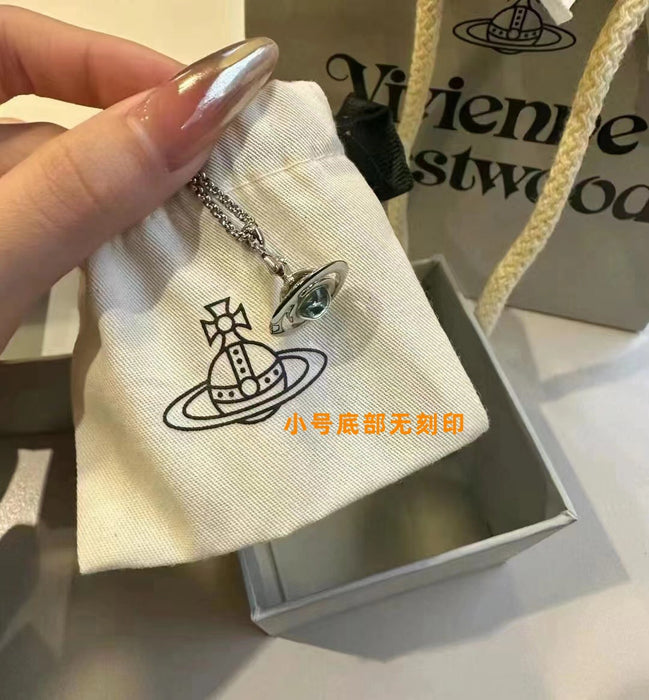 Wholesale Medium sized large mint green orb three-dimensional planet necklace Saturn versatile collarbone chain