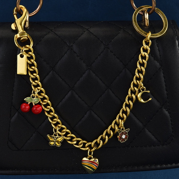 Wholesale Dinosaur Heart Shell Cherry Bag Charm Chain Metal Gold Tone Trendy Crossbody Pendant Boutique Resale Accessory
