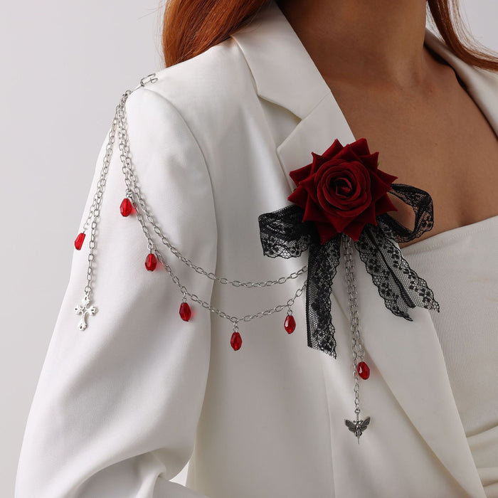 Wholesale Gothic Lace Brooch Pin With Tassel Cross Pendant Dark  Style Fashion Accessory