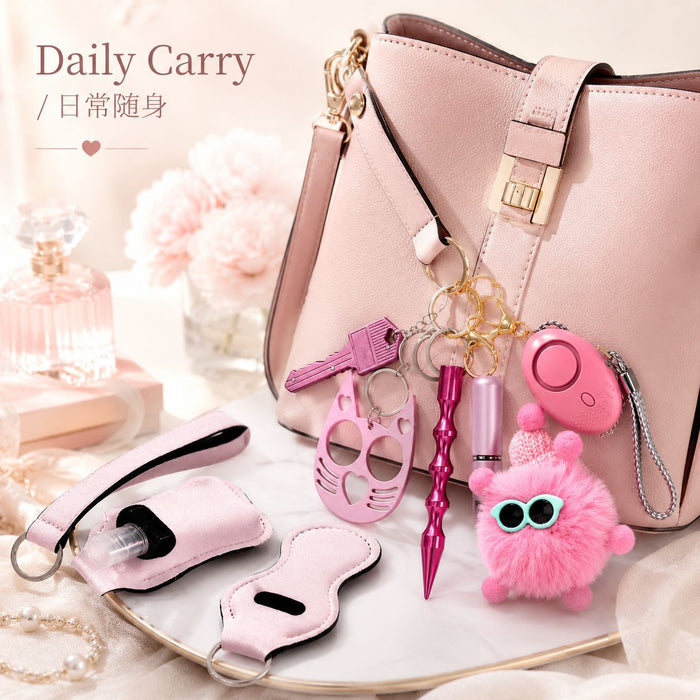 Wholesale Ladies Safety Keychain Set With Neoprene Storage Pouch 10 Piece Red Trendy Car Key Accessory