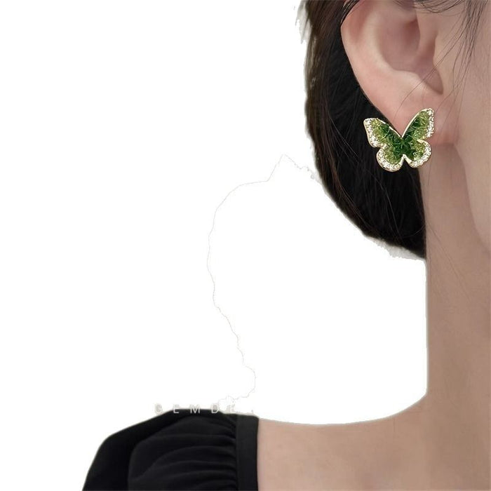 Wholesale Green Crystal Butterfly Earrings Women's Earrings Light Luxury Exquisite Earrings