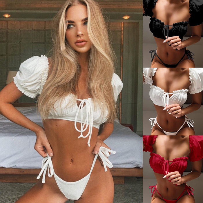 Wholesale Solid color simple and atmospheric split two-piece bikini sexy lace up swimsuit for women