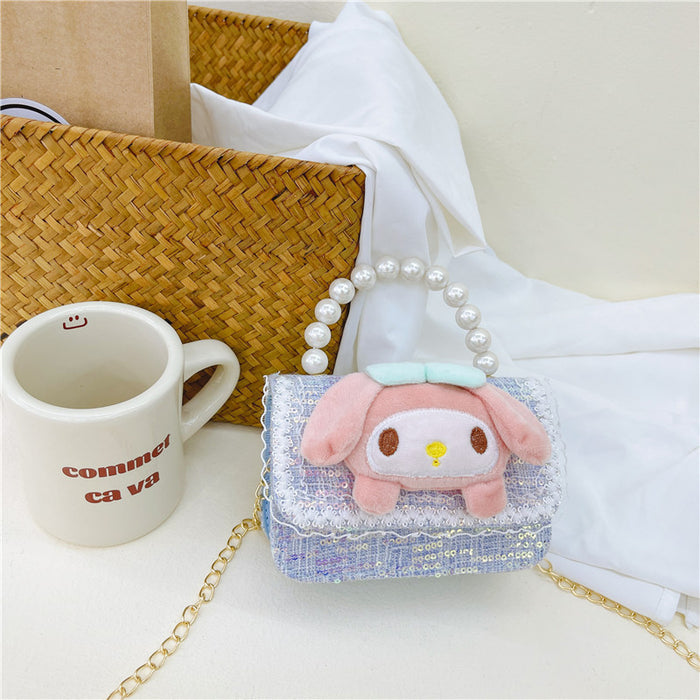 Wholesale PU Sequin Children's Accessories Bag Pearl Portable Shoulder Crossbody Bag JDC-SD-GM004