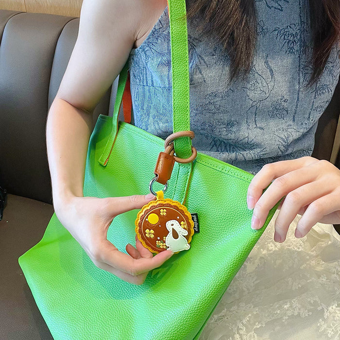 Wholesale Leather Mooncake Rabbit Keychain Pendant Cute Car Key Accessory Festival Gift