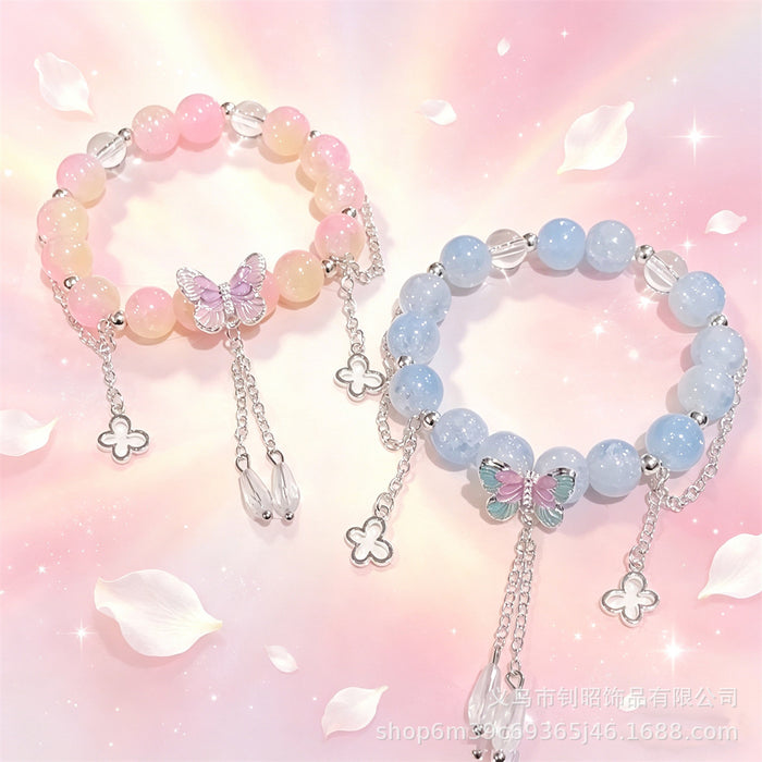 Wholesale Butterfly Tassel Crystal Bracelet Purple Glass Fashion Accessory