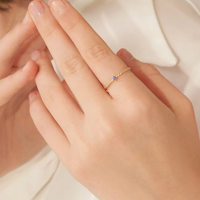 Wholesale Twisted ring with zircon ring stainless steel gold-plated birthstone twisted tail ring