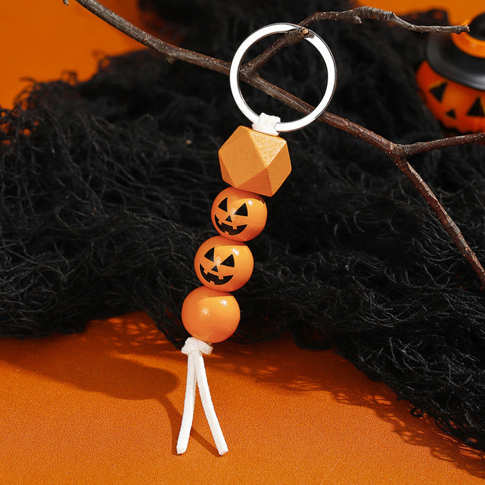 Wholesale Halloween Pumpkin Wooden Beaded Keychain JDC-KC-RongRui029