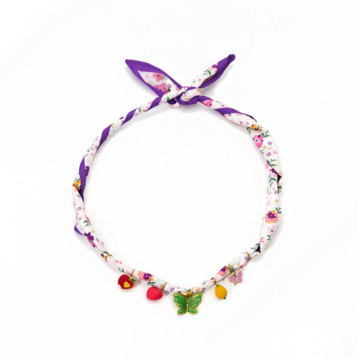 Wholesale New original design multifunctional fabric necklace paired with stainless steel flower butterfly pendant temperament scarf chain