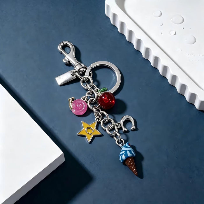 Wholesale Alloy Fruit Ice Cream Bag Charm Keychain Gold Silver Star Pendant Trendy Fashion Accessory Gift Resale