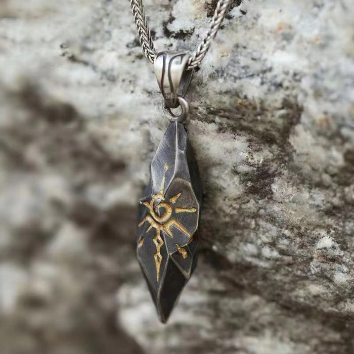 Wholesale Vintage Sun Rune Wishing Stone Pendant Stainless Steel Chain Hip Hop Necklace