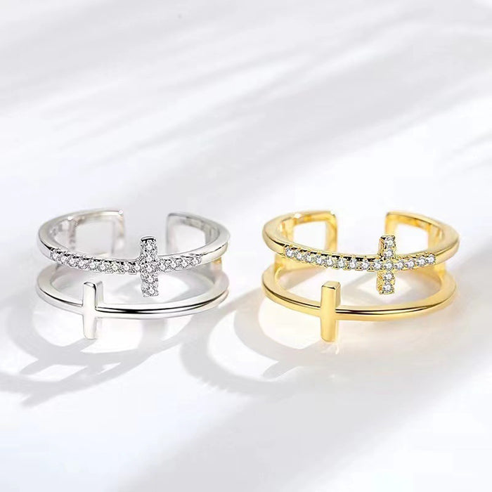 Wholesale Double Cross Micro-Paved Diamond Ring