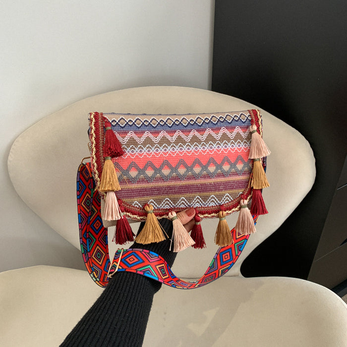 Wholesale Ethnic Style Tassel Canvas Messenger Bag JDC-SD-Wangp008