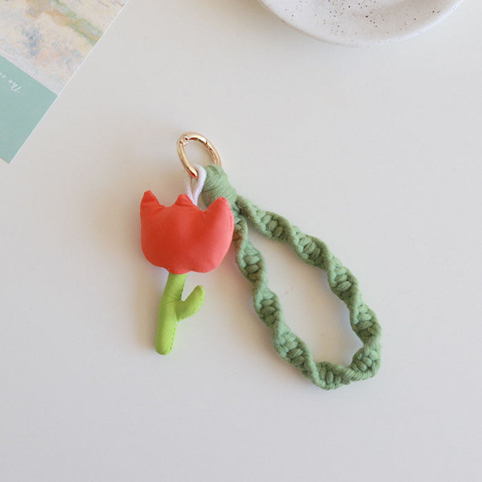 Wholesale Cute Tulips Cotton Rope Keychains