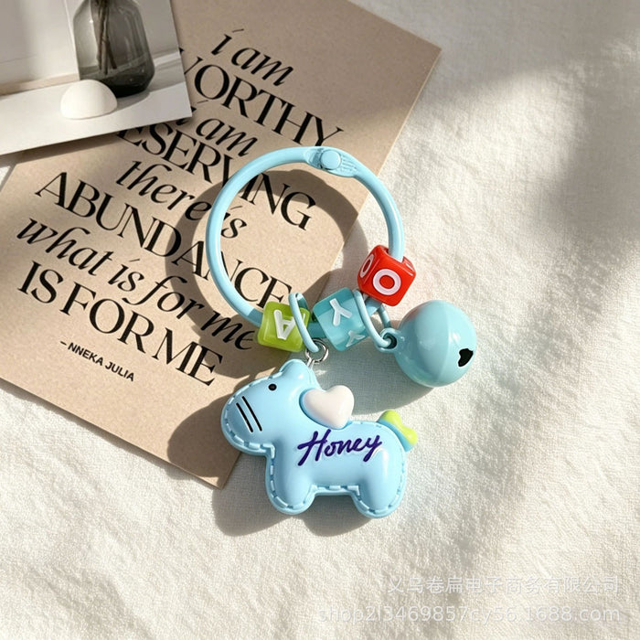Wholesale Dopamine Color Cartoon Pony Keychain Bell Pendant Cute Animal Bag Charm DIY Fuse Bead Craft Fashion Accessory Gift