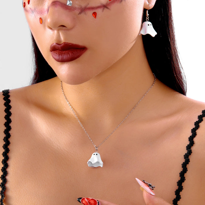 Wholesale  White Ghost Necklace Earrings for Women,  Fashionable and Versatile Amazon Clavicle Chain