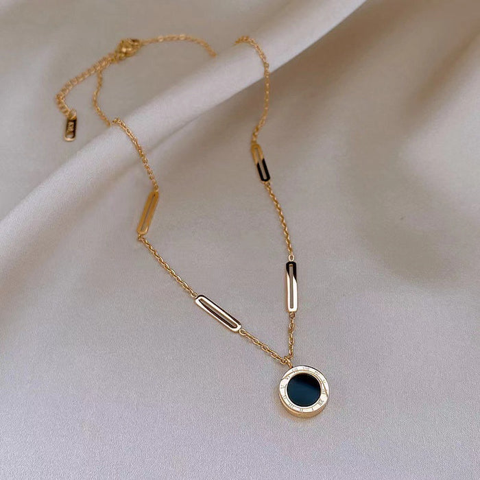 Wholesale Titanium steel necklace pin black and white double-sided design new niche light luxury clavicle chain