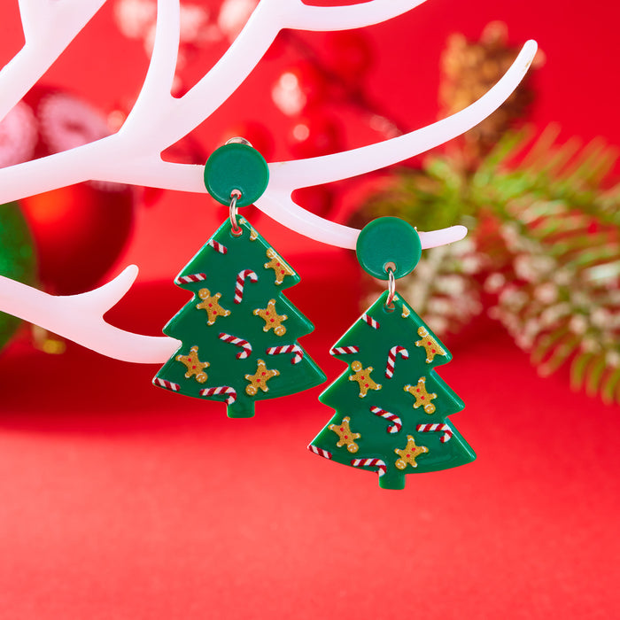 Wholesale Christmas earrings multi-color lights gingerbread man cane Christmas tree acrylic printed earrings