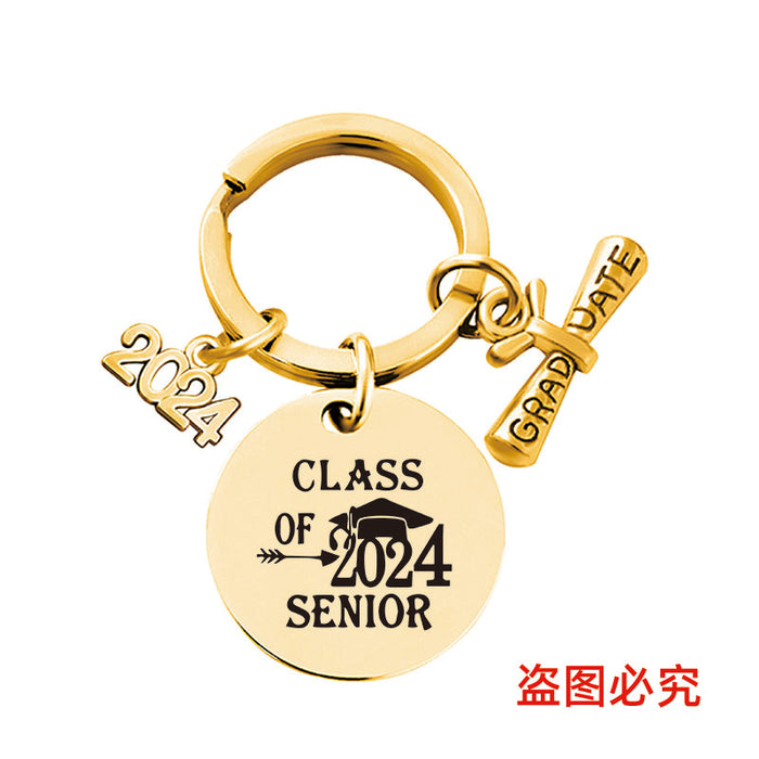 Wholesale Graduation Season Gift Round Stainless Steel Keychain JDC-KC-GangGu049