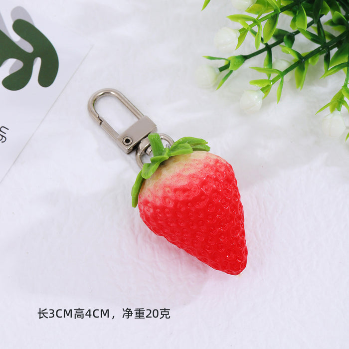 Wholesale Cartoon Cream Strawberry Slice Keychain PVC Food Decor Pendant Bag Charm MOQ≥2