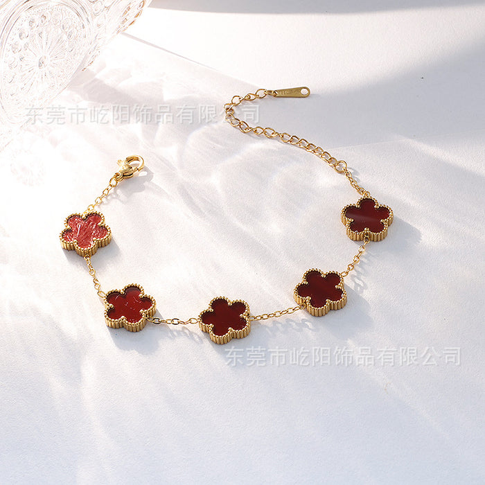 Wholesale Titanium Steel 18k Double Sided Lucky Five Leaf Flower Bracelet JDC-BT-YiYang002