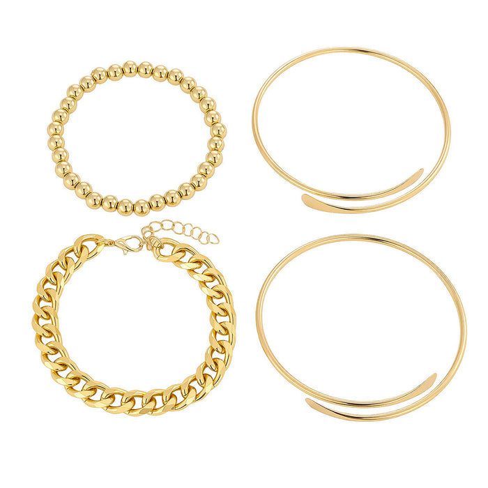 Wholesale Vintage Gold 4-piece Bracelet Set Personalized Mix and Match Stacked Thick Chain Open Bracelet