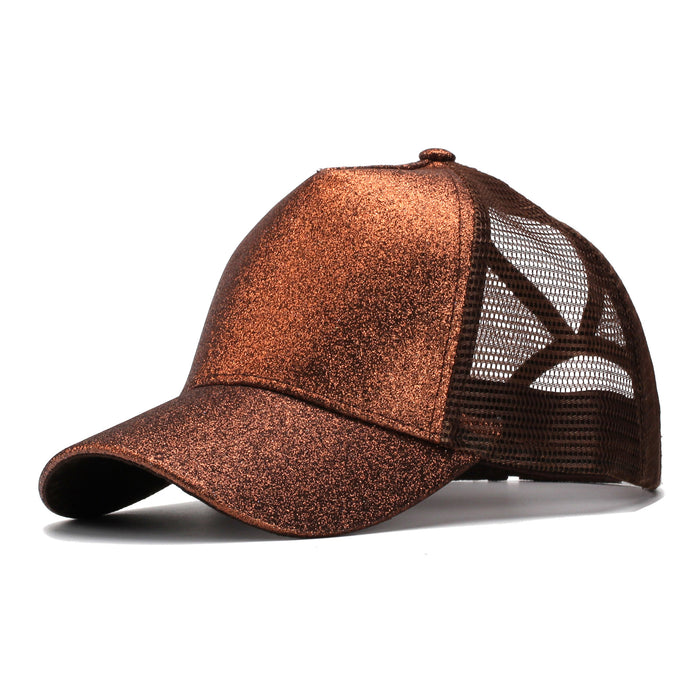 Wholesale Trendy Sequined Dacron Baseball Cap with Ponytail Hole - Breathable Mesh Sun Hat for Summer Outdoor Use