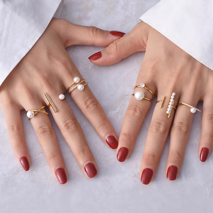 Wholesale Jewelry Fashion Alloy Ring Set Simple Pearl Stacked Ring Set