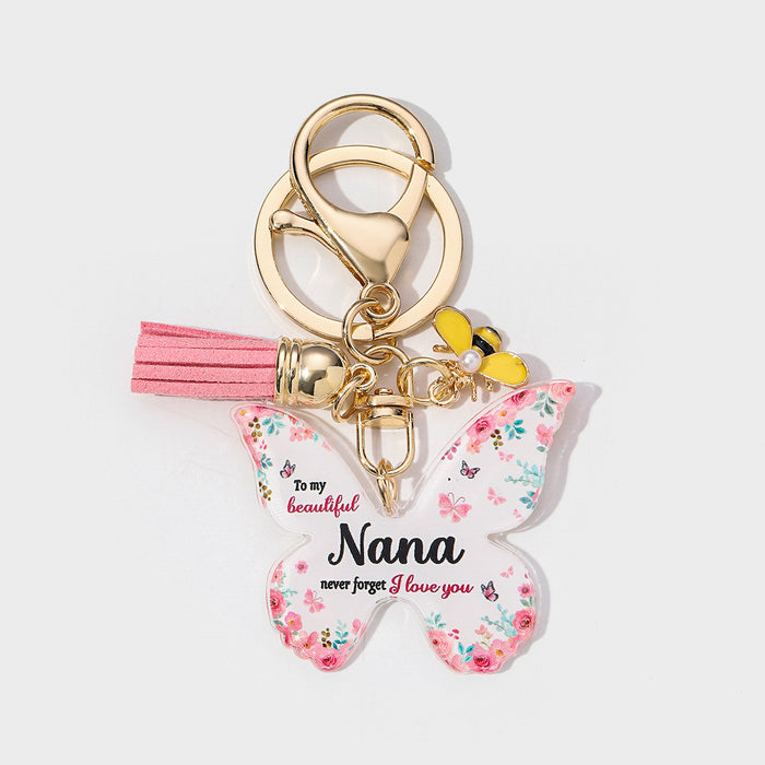 Wholesale Mother's Day Butterfly Shaped Acrylic MOM Pendant Keychain JDC-KC-HuiWen006