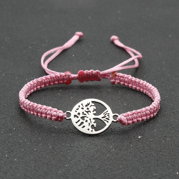 Wholesale jewelry round stainless steel tree of life bracelet hand-woven red rope bracelet